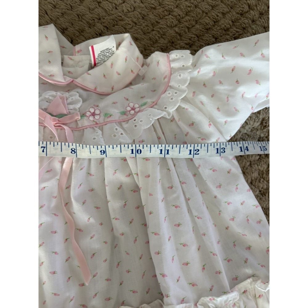 Vintage Baby Girl Party Dress Pink w/Ivory Voile Overlay Ruffle Full Circle 24M - Picture 10 of 13